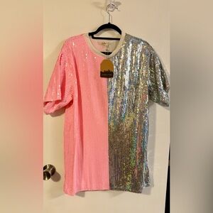 Pink and Silver Sequin Dress